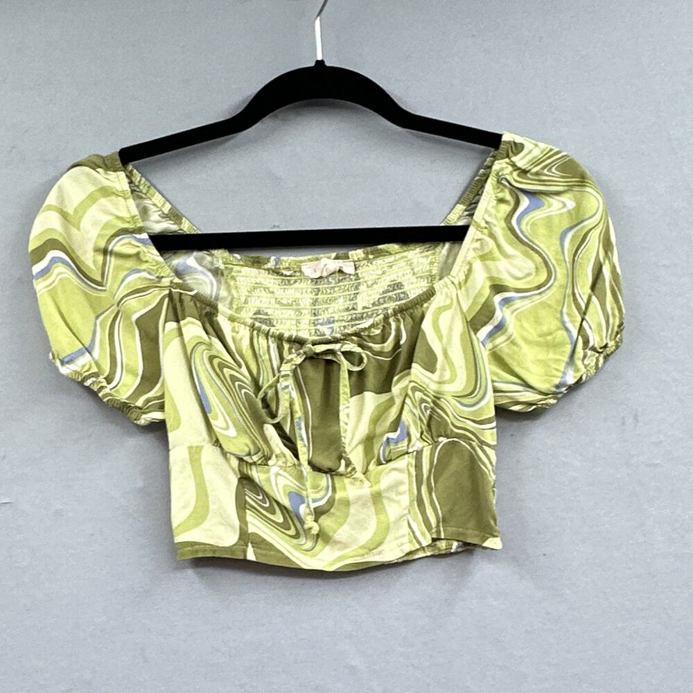LA Hearts Crop Top XS Puff Sleeve Smocked Psychedelic Hippie Boho Festival Fairy